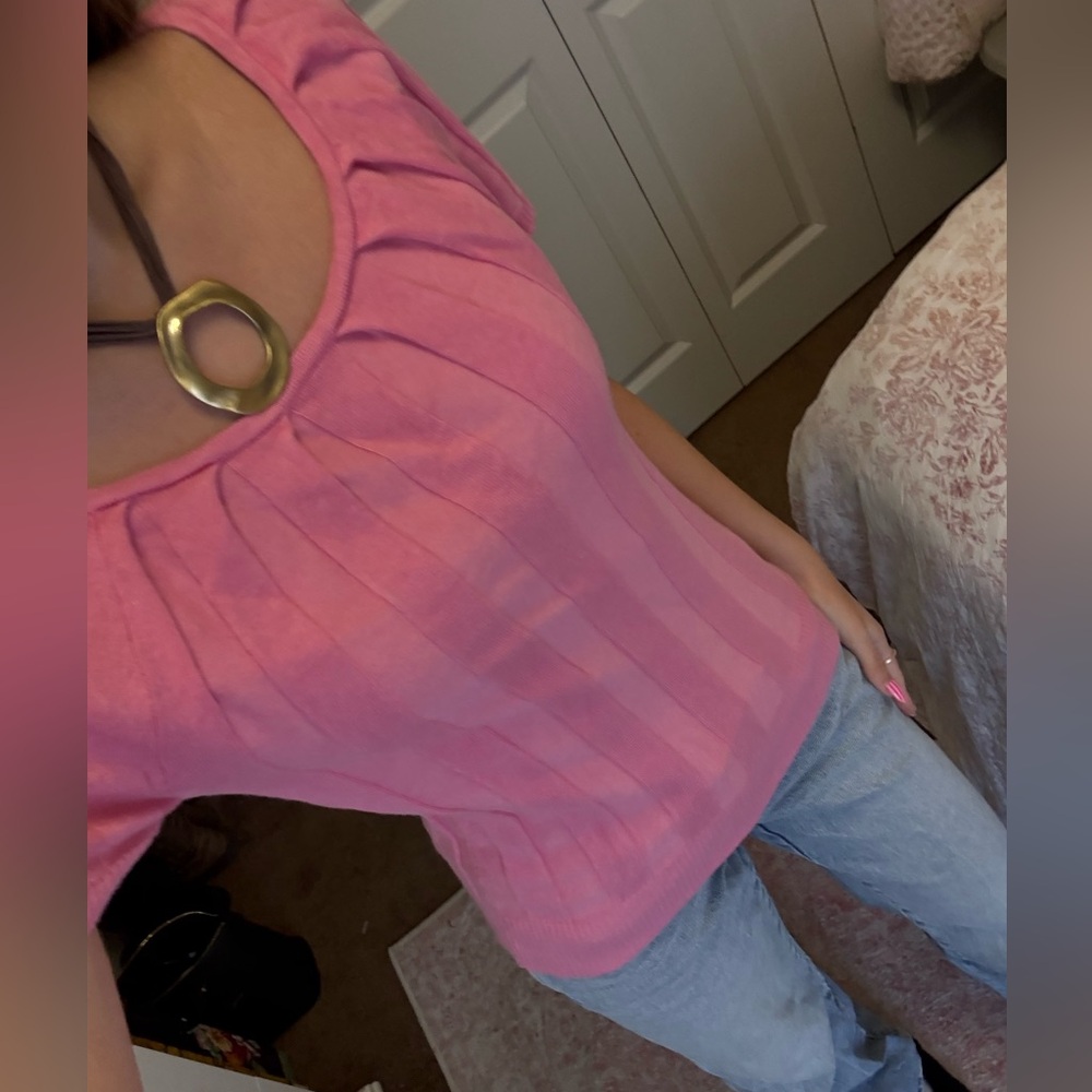 Women’s Pink Pleated Scoop Neck Top